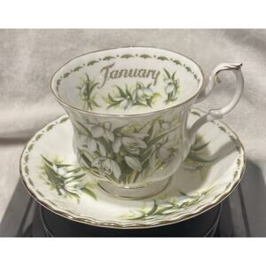 Royal Albert JANUARY Flower of the Month Tea Cup & Saucer Set "Snowdrops" Vtg